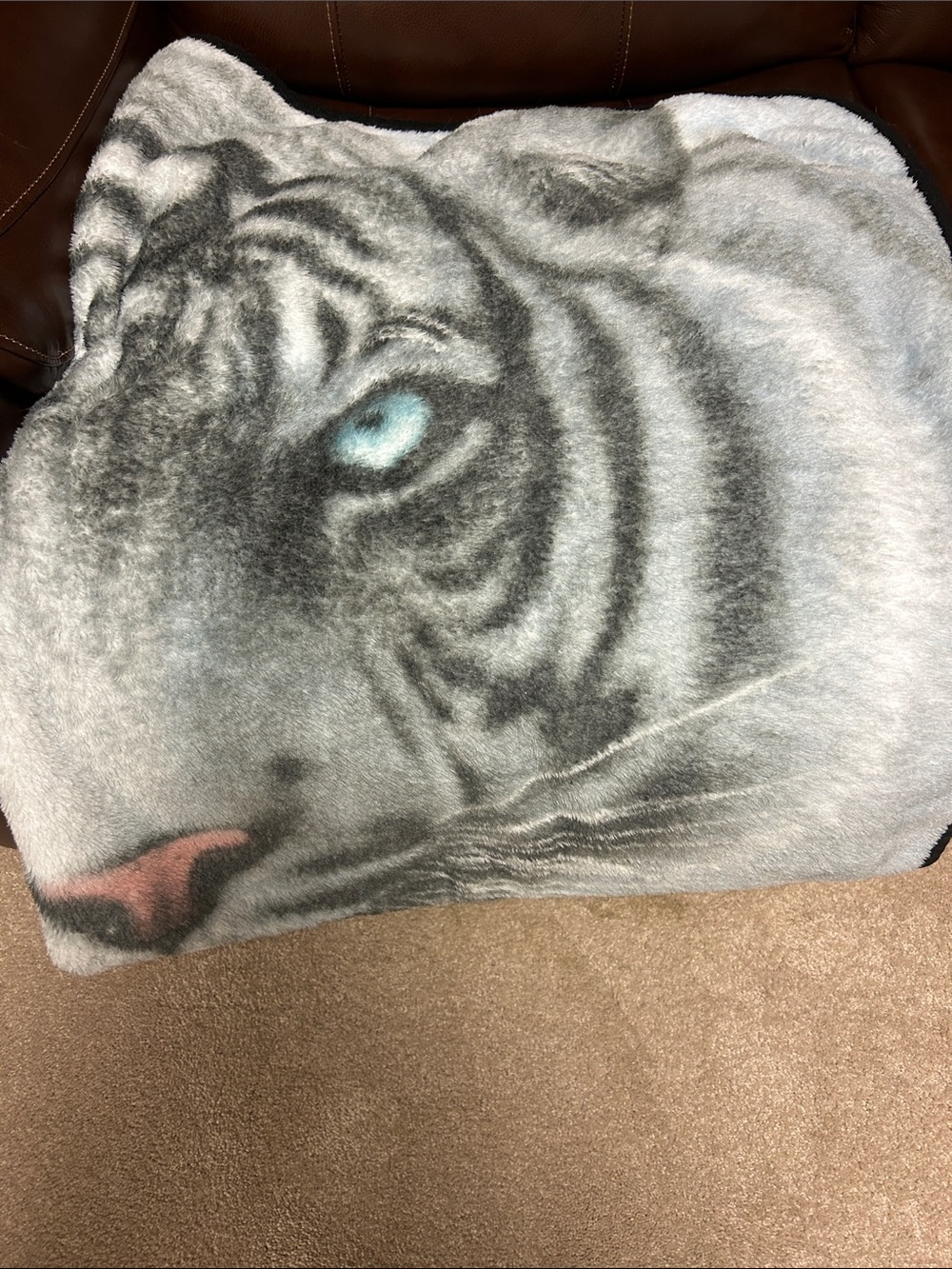 Grey Tiger Graphic Top with Blue Eye Detail throw blanket